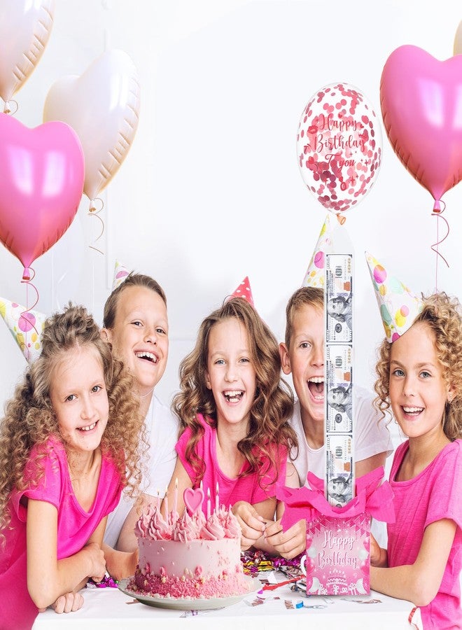 Yoirrat Happy Birthday Money Box for Cash Gift Pull Hot Pink Happy Birthday Money Pull Box with Pull Out Balloon for Girls Women Birthday Surprise Cash Gift Box for Birthday Party Supplies - Image 2